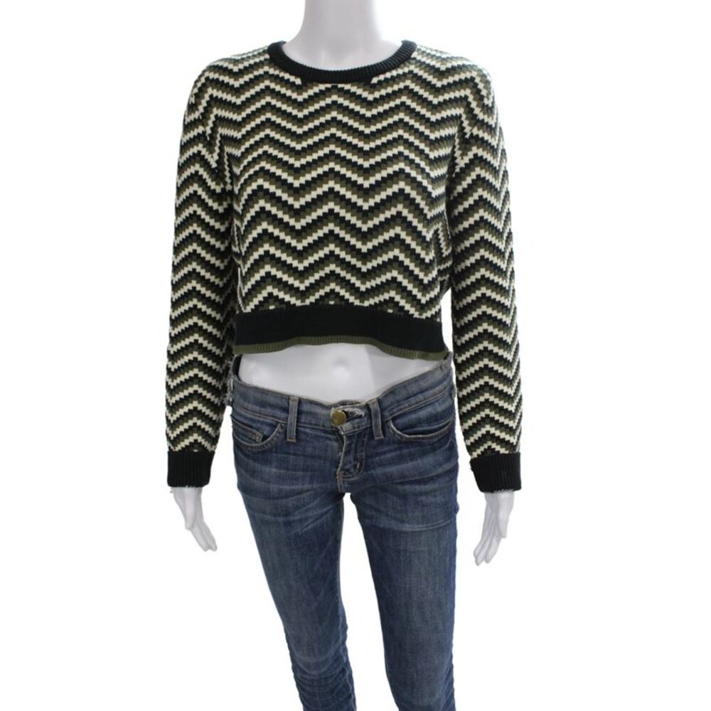 The Upside Unisex Pullover Sweater Black Geometric Crew Neck Long Sleeve Size 6